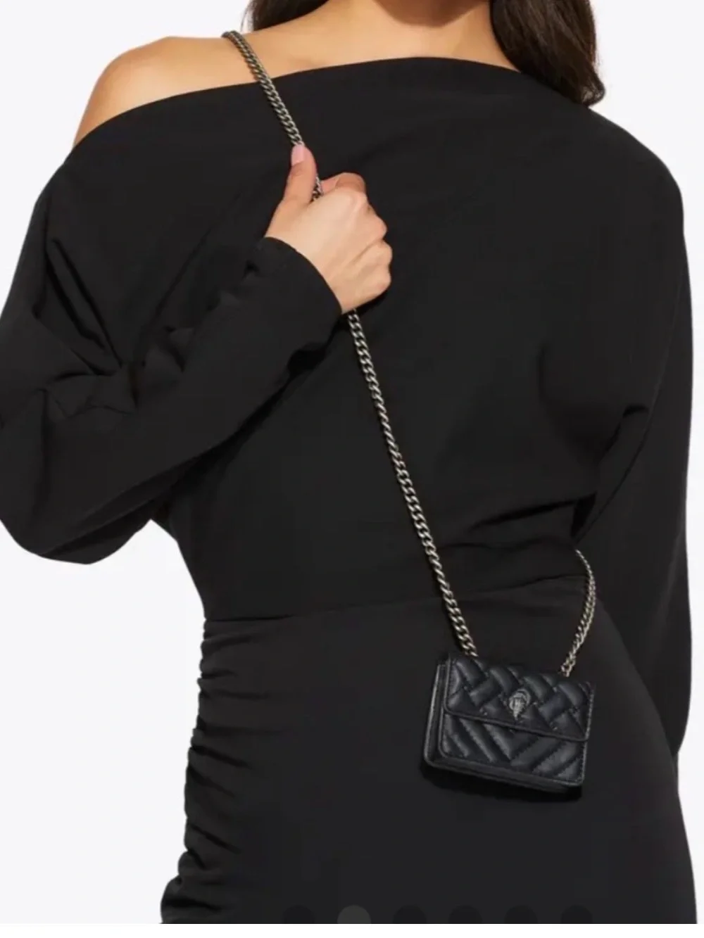 Kurt Geiger Black Quilted Crossbody with Silver Chain